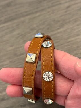 Brown Leather Wrap Bracelet with Studs and Crystal Rivets